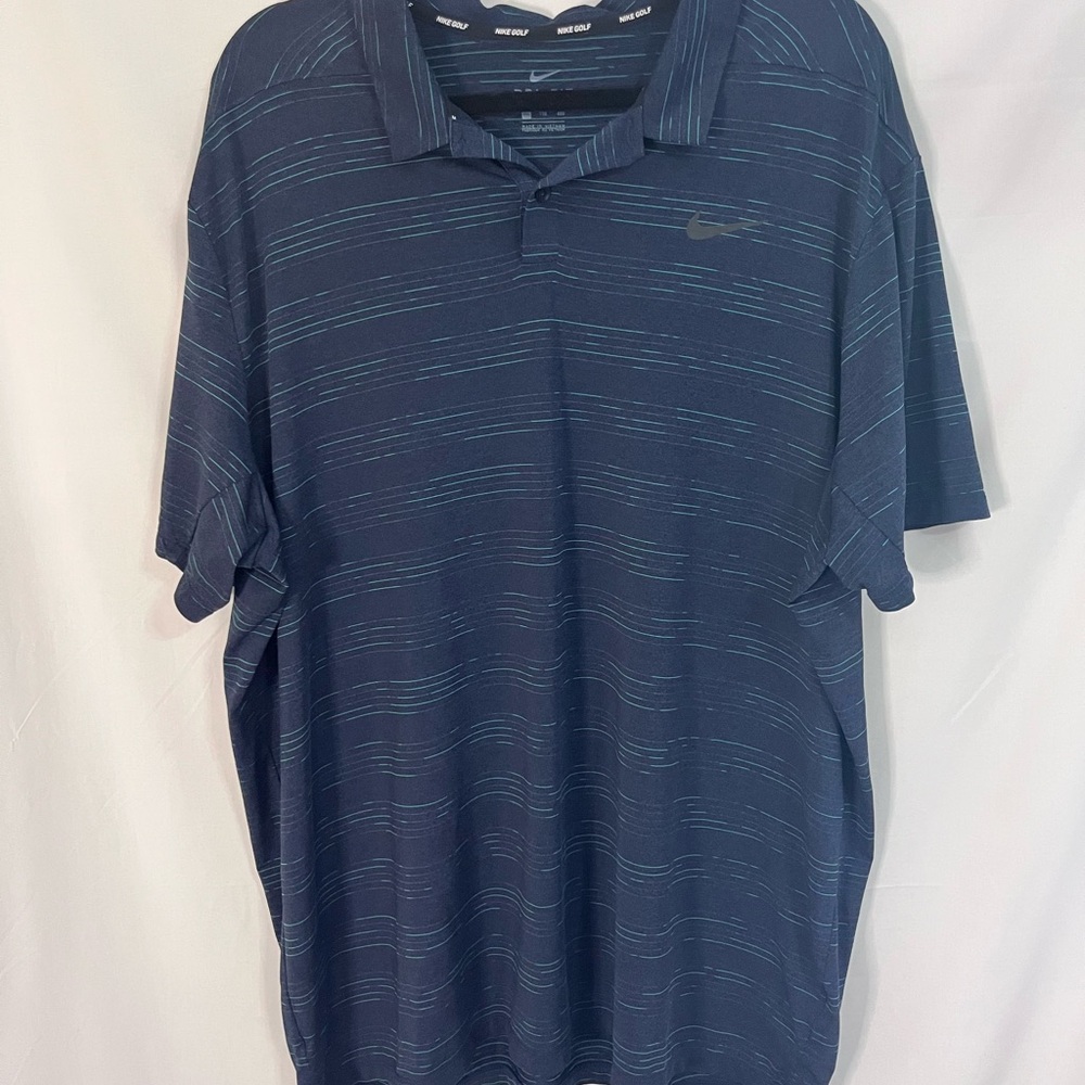 Nike Men's Navy and Green Polo Shirt Sz 2XL